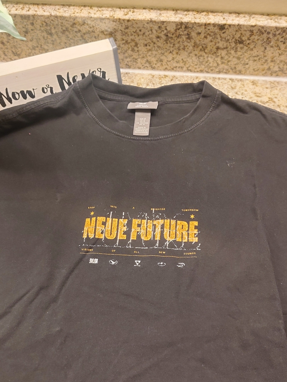 H&M Black Short-Sleeve Tee with Yellow 'Neue Future' Print